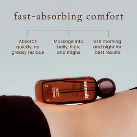 Nemah oil being massaged onto pregnant belly to hydrate and increase comfort