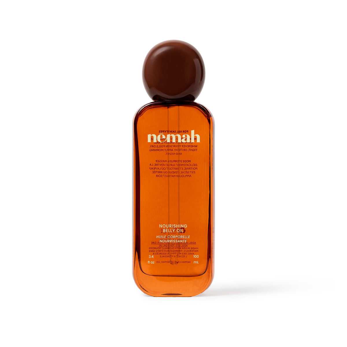 Nemah bottle front view showing label and 3.4 fl oz volume for quick selection