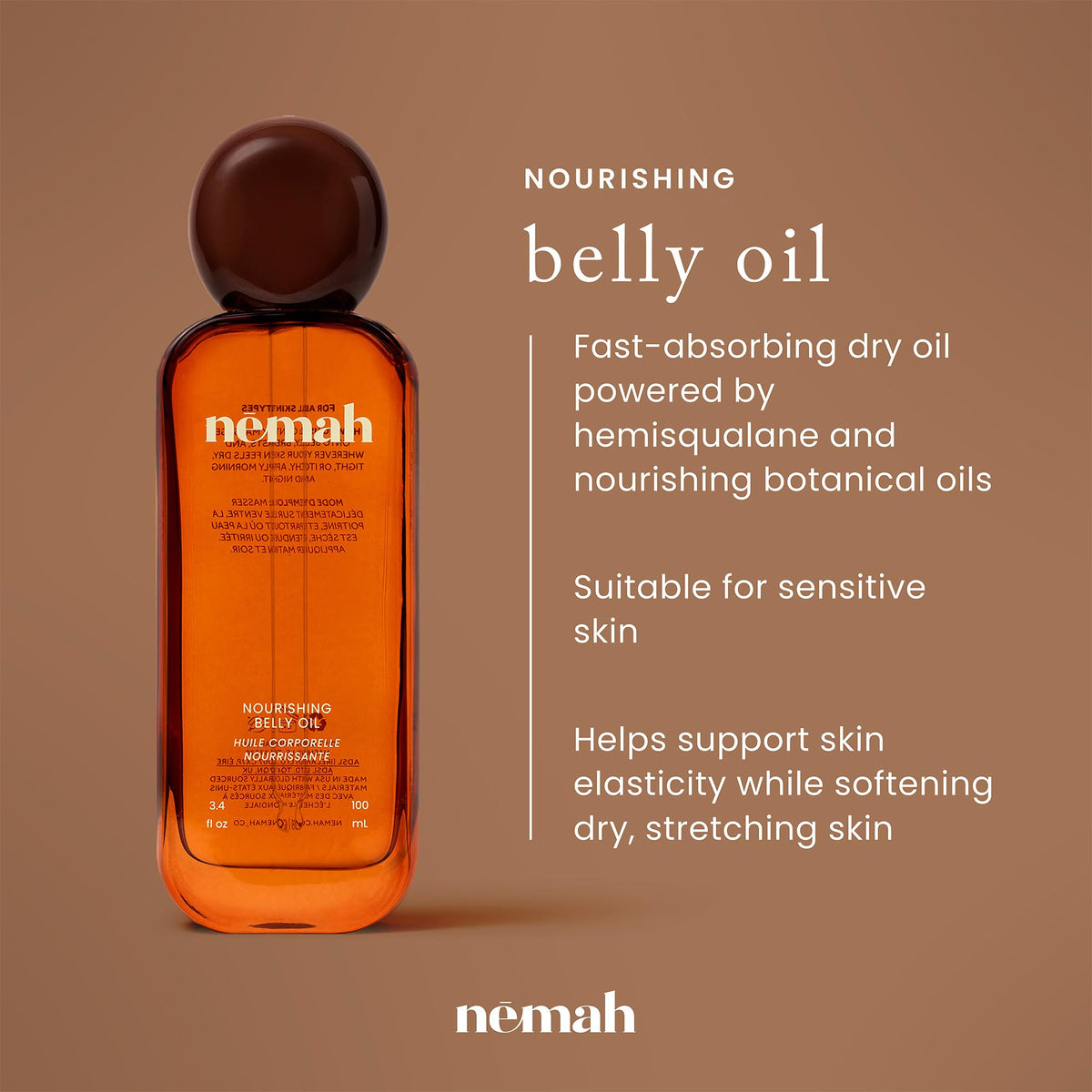 Nemah pump dispensing two drops of oil demonstrating controlled, mess‑free dosing