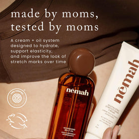 Nemah oil drying on skin showing non-greasy quick-dry benefit