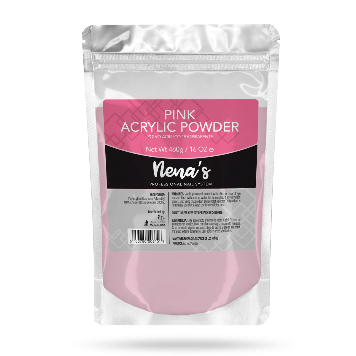 Nena's front jar showing clear medium pink powder and professional packaging benefit