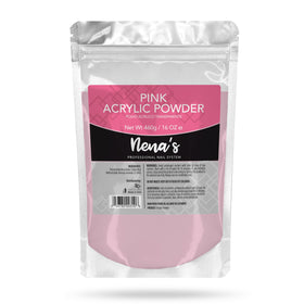 Nena's front jar showing clear medium pink powder and professional packaging benefit