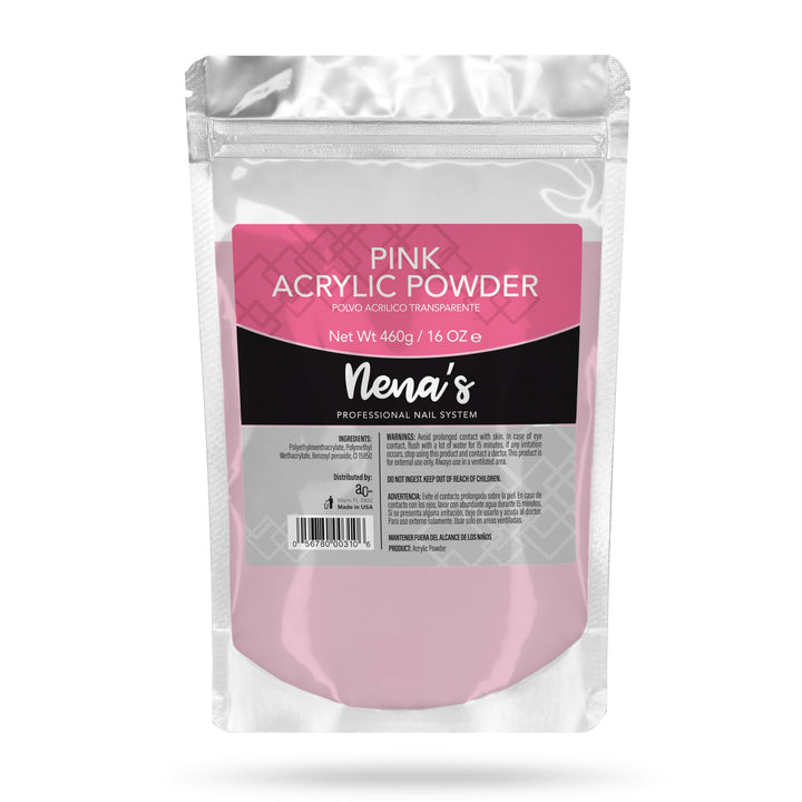 Nena's front jar showing clear medium pink powder and professional packaging benefit