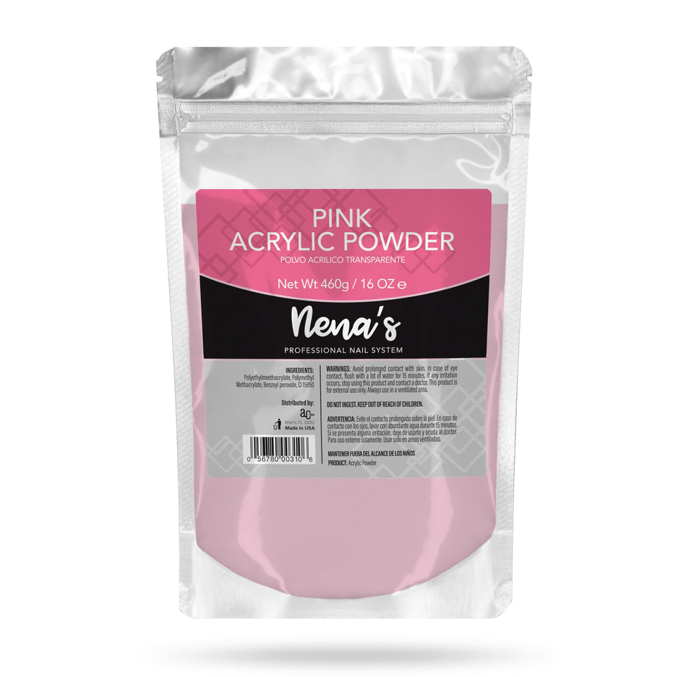 Nena's front jar showing clear medium pink powder and professional packaging benefit