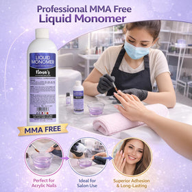 Nena's monomer label detail highlighting GlamourShield formula and ingredient clarity benefit