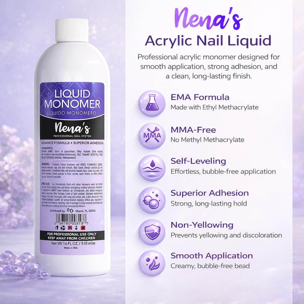 Nena's monomer close-up of liquid texture demonstrating smooth brush control benefit