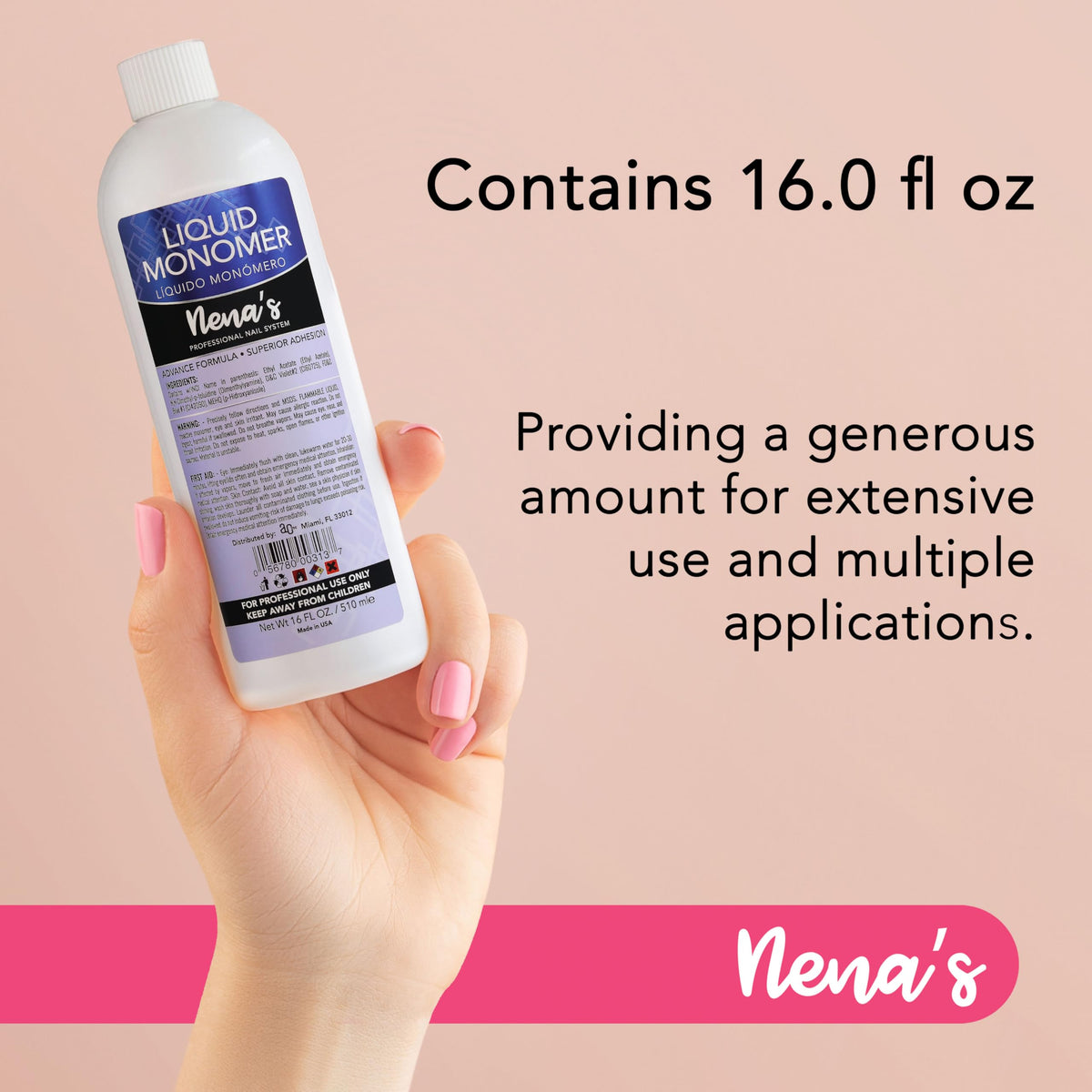 Nena's monomer used in salon setting demonstrating quick-dry benefit and professional results