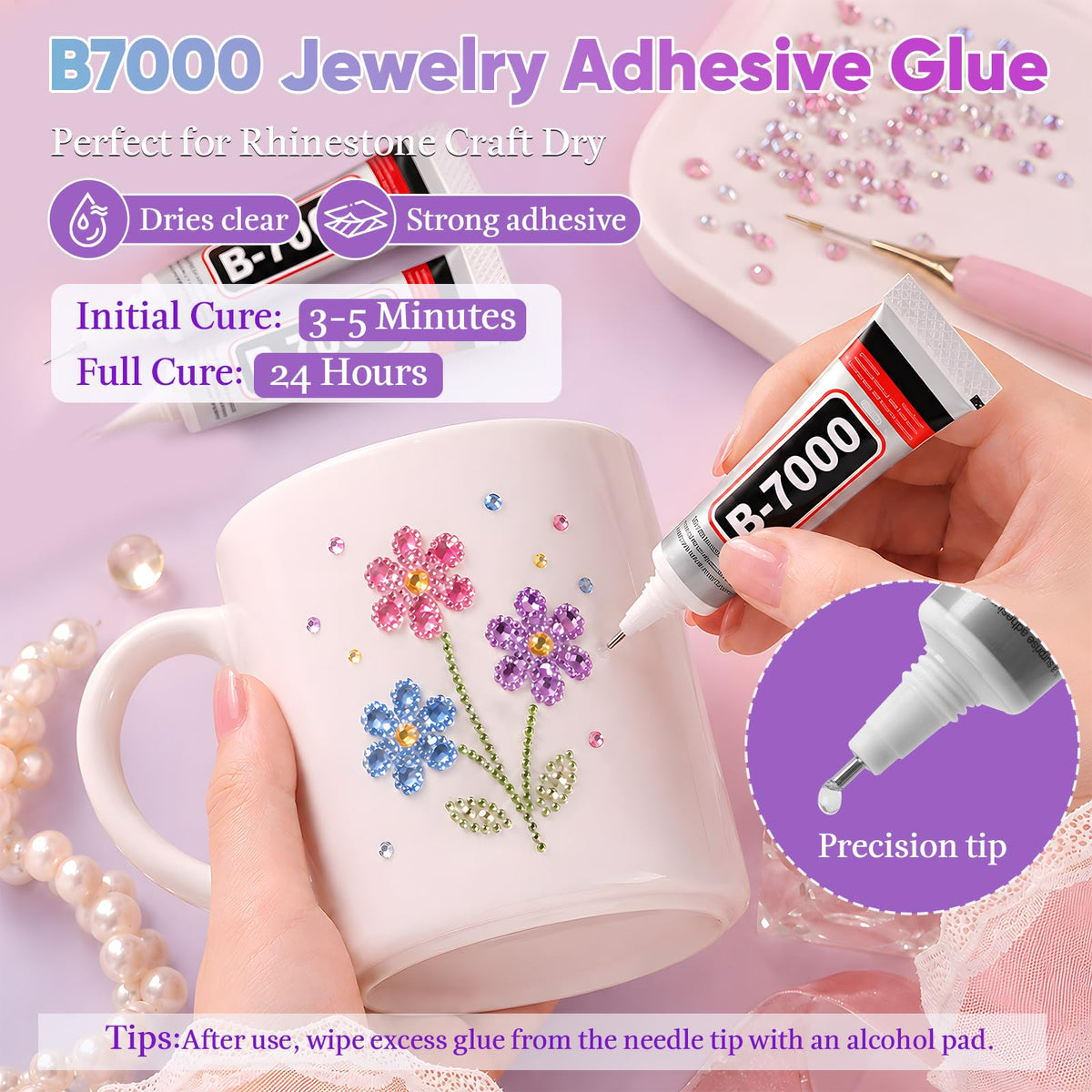 NEOACT rhinestones applied on nails demonstrating tidy results and salon-style finish