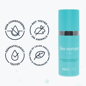 NEOCUTIS bottle staged in bathroom routine to show daily use convenience