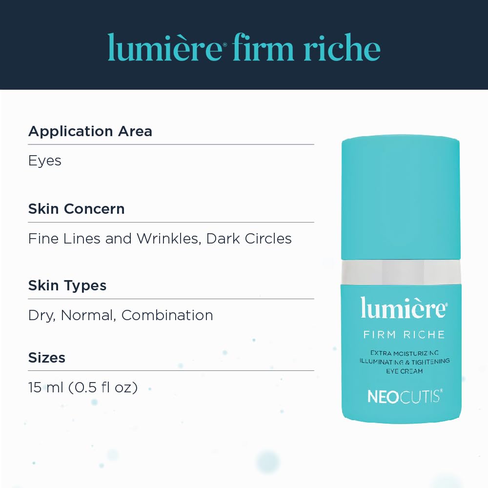 NEOCUTIS Lumiere Firm Riche pump closeup label highlighting product name and precise dispensing