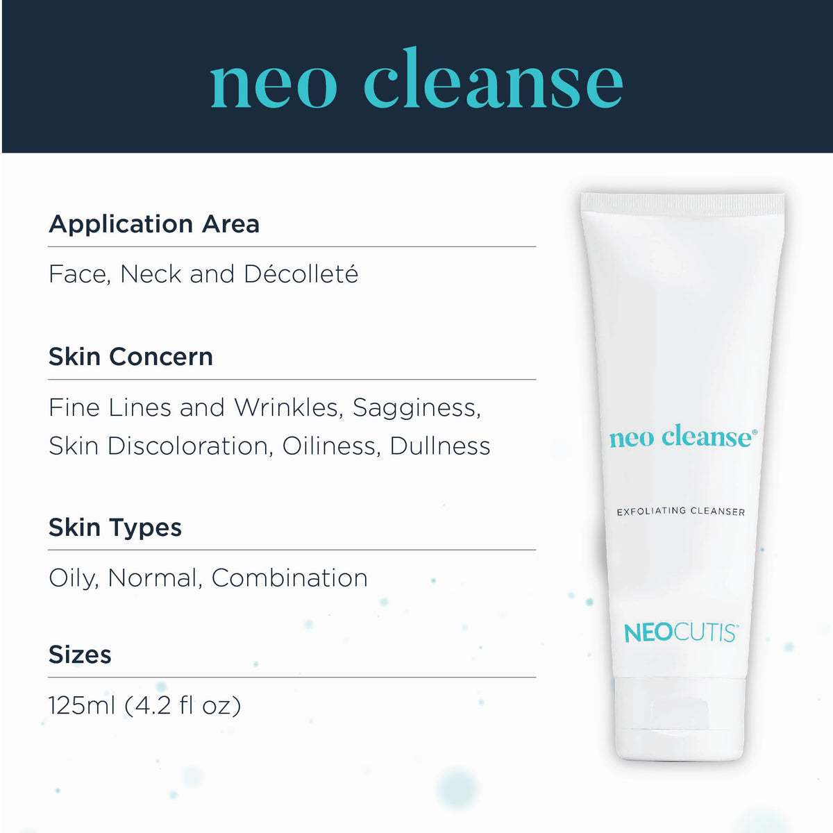 NEOCUTIS ingredient label of Neo Cleanse emphasizing glycolic acid and hypoallergenic formula