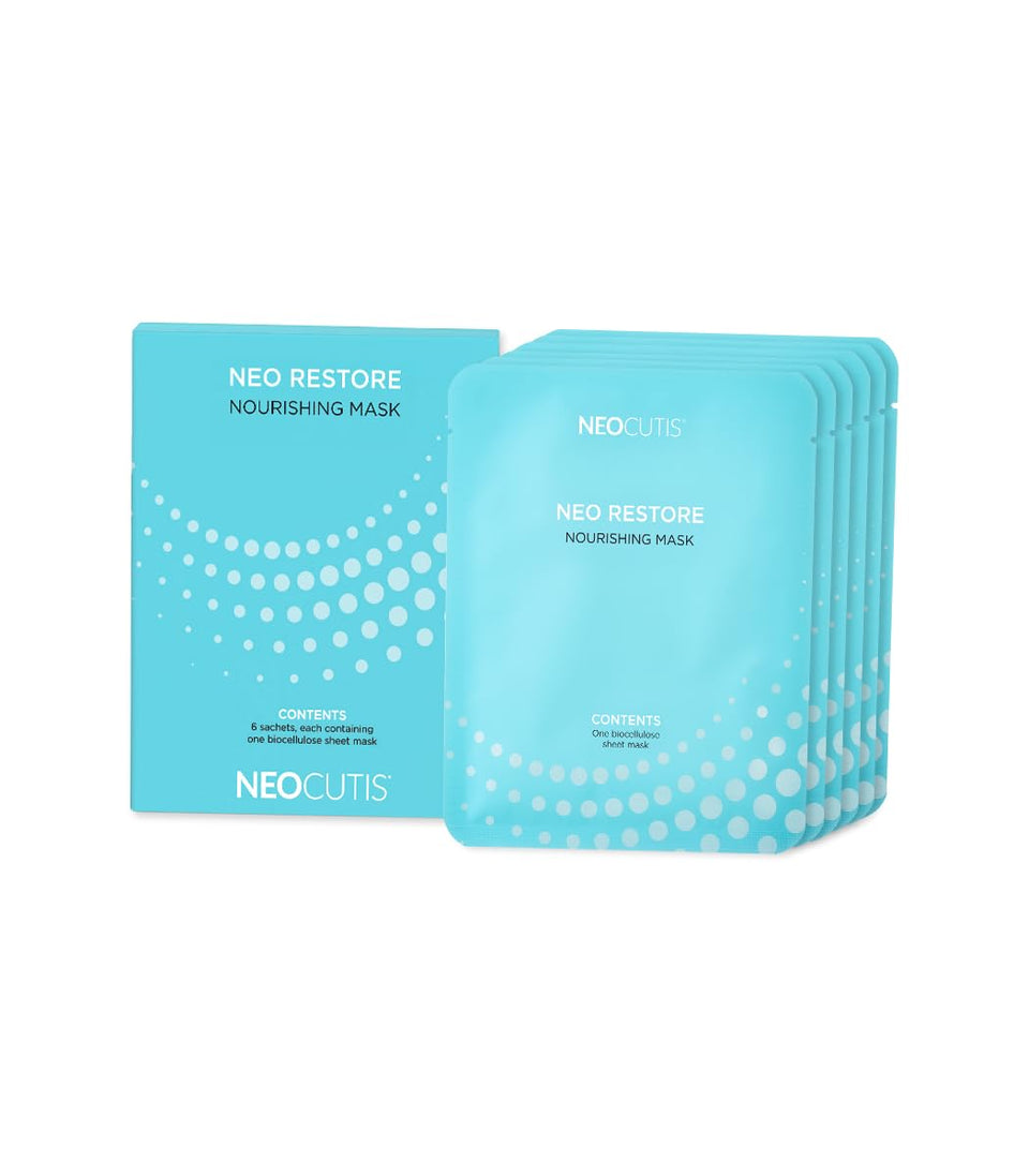 NEOCUTIS front packaging showing six single-use masks and reassurance