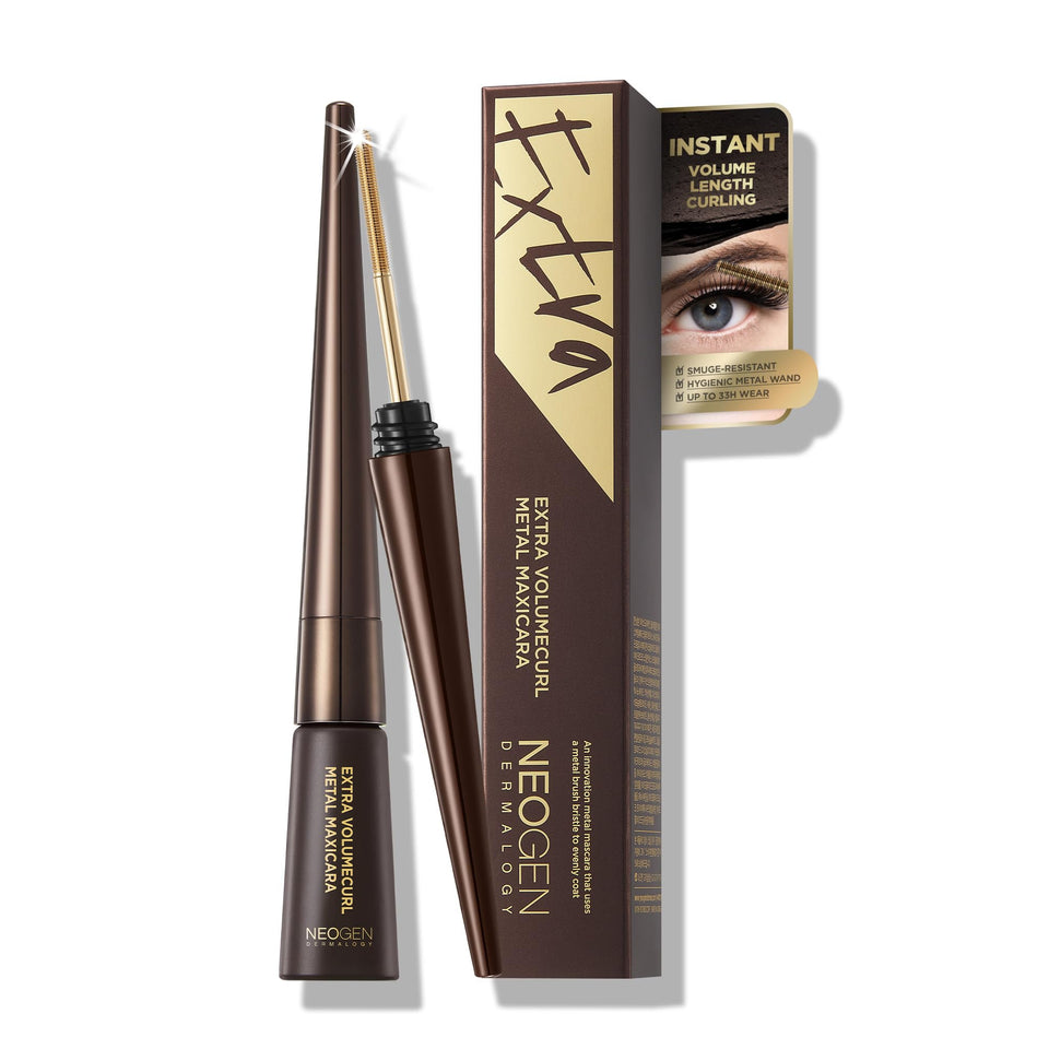 DERMALOGY metal mascara front packaging showing product benefits and compact size