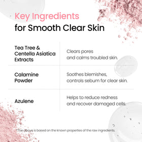 NEOGEN DERMALOGY close-up of pink calamine powder texture demonstrating absorbent mattifying benefit