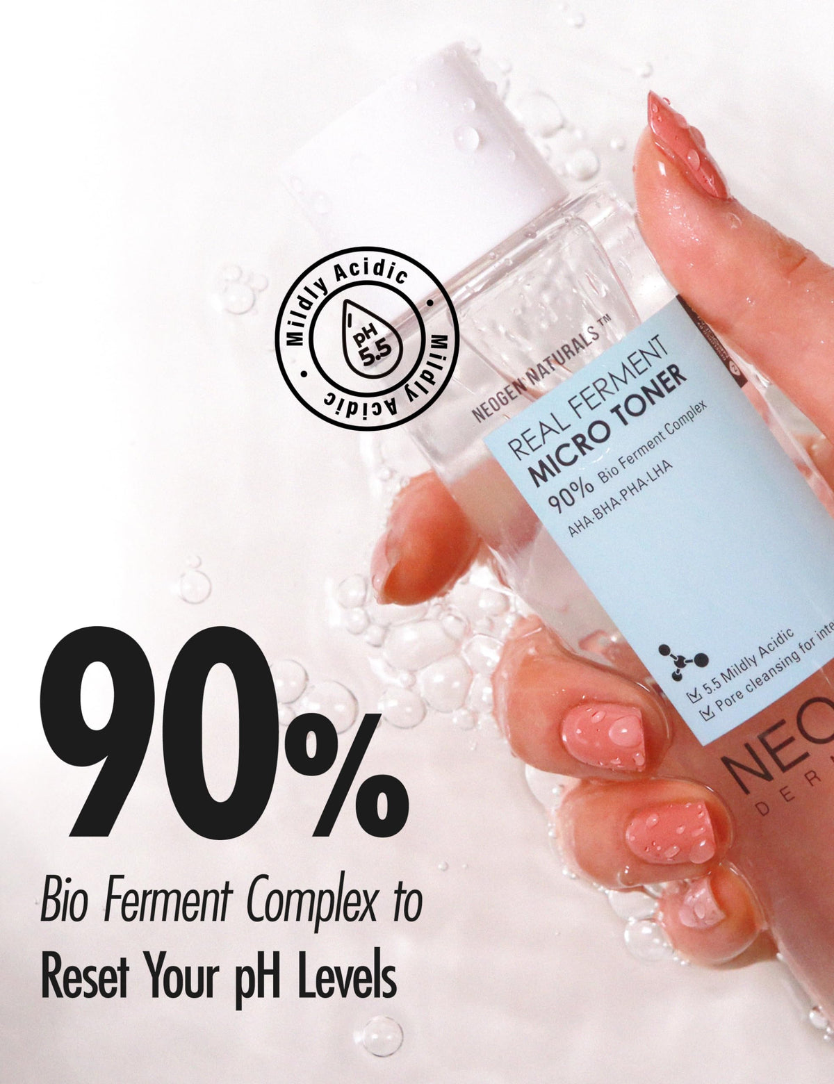 DERMALOGY by NEOGENLAB bottle cap and pour, demonstrates easy controlled dispensing