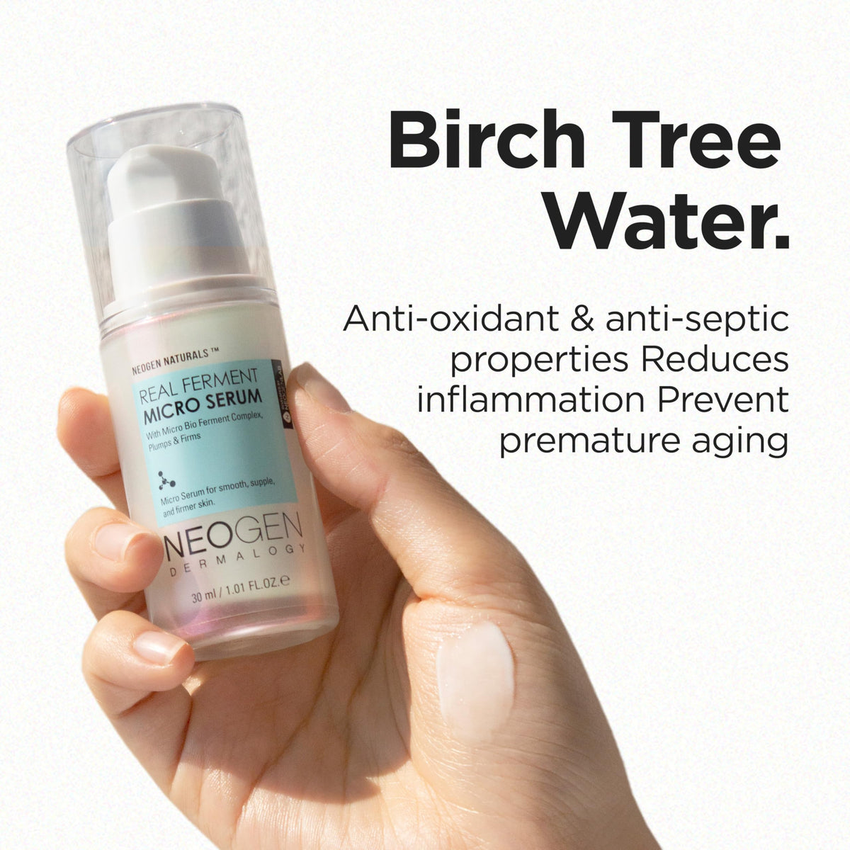DERMALOGY by NEOGENLAB serum on hand demonstrating lightweight feel and instant hydration benefit