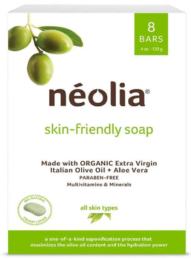 Néolia front packaging showing eight soap bars and sustainable benefit