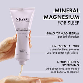 Neom body butter held in hand to show 200ml size and travel-friendly scale