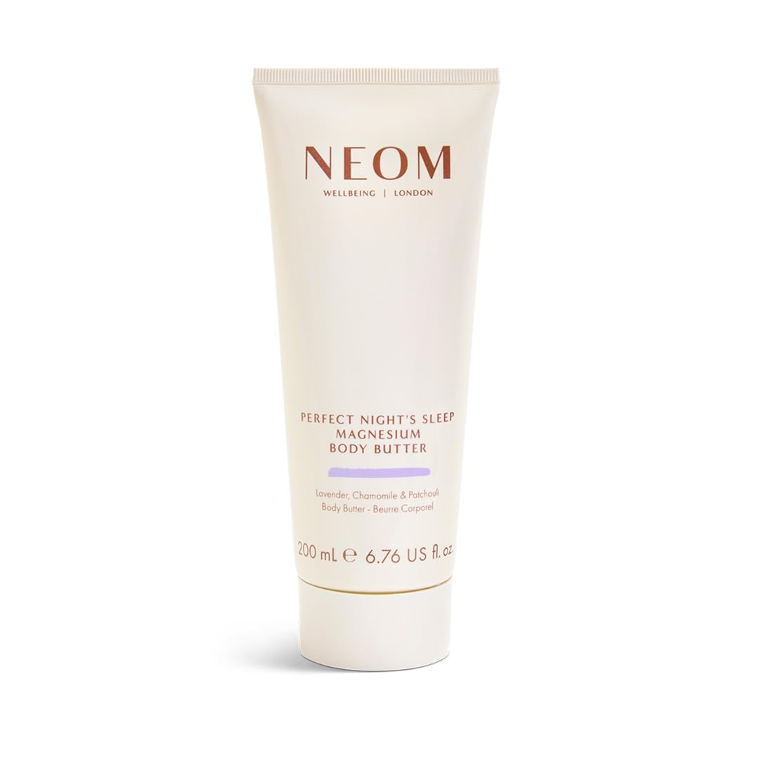 Neom magnesium body butter jar front view showing branding and calming sleep scent