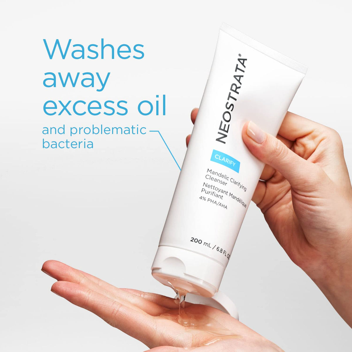 NEOSTRATA pump dispensing foamy gel, showing easy application and cleansing