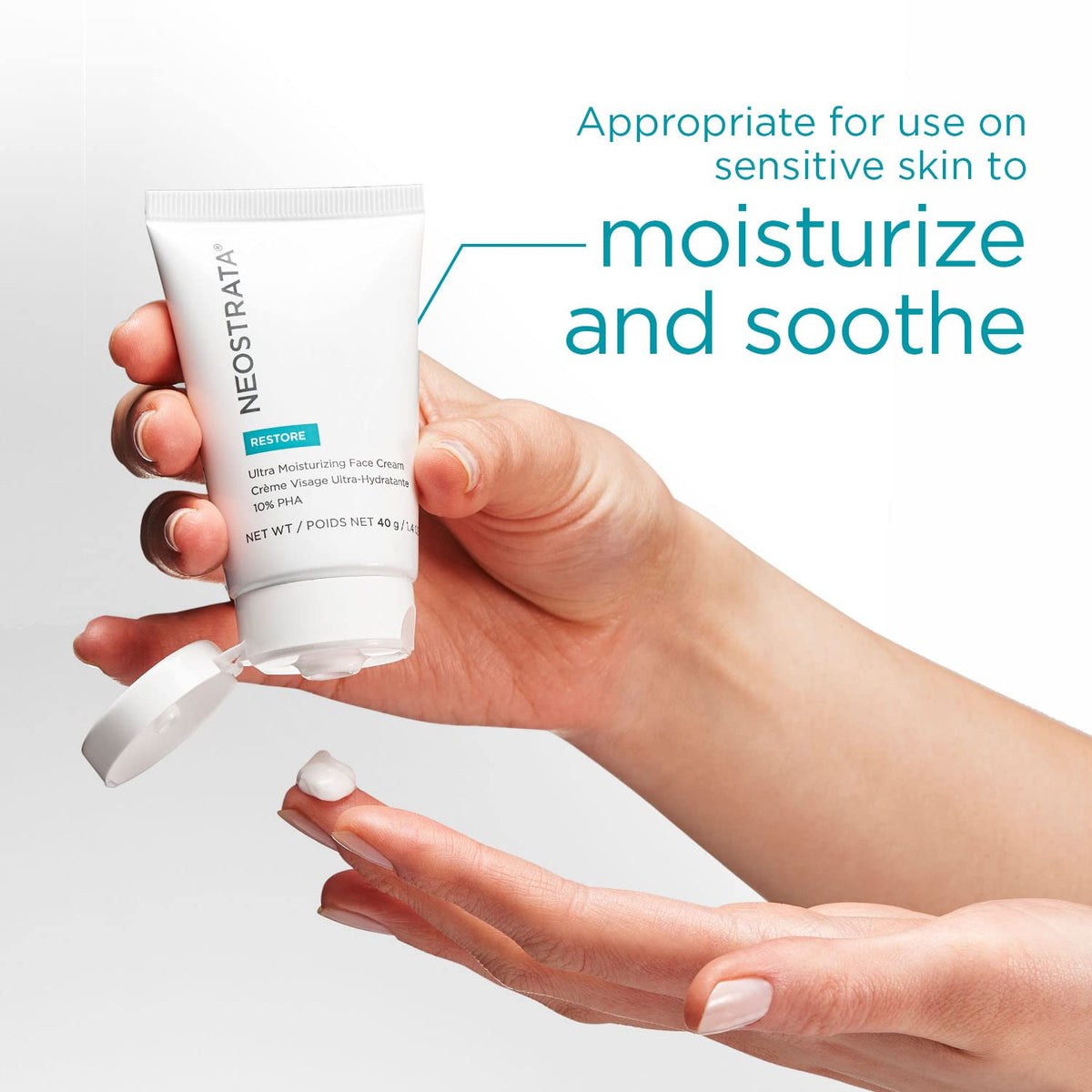 NEOSTRATA cream on fingertip being applied to skin for soothing hydration