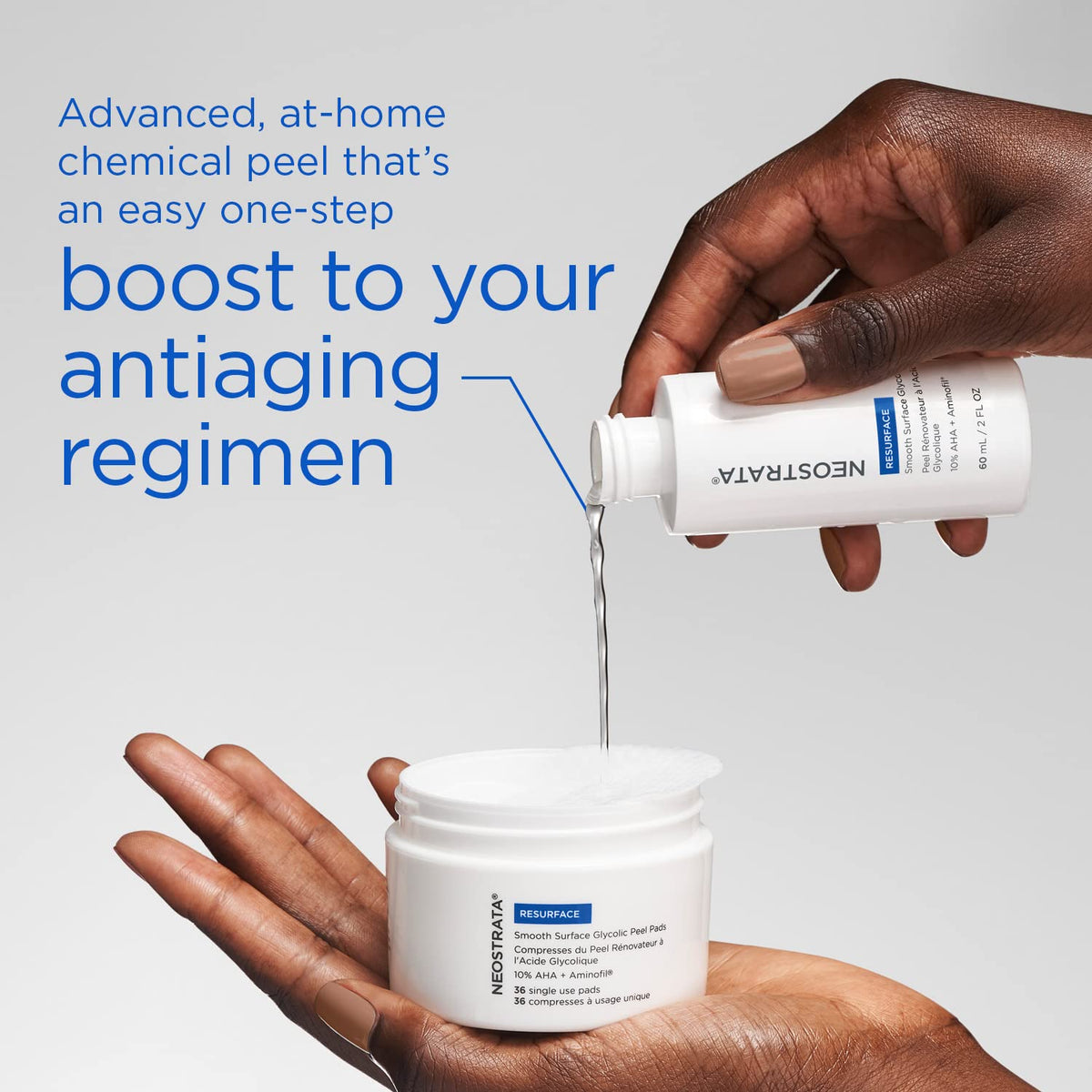 NEOSTRATA pad on fingertip demonstrating easy one-step application and control