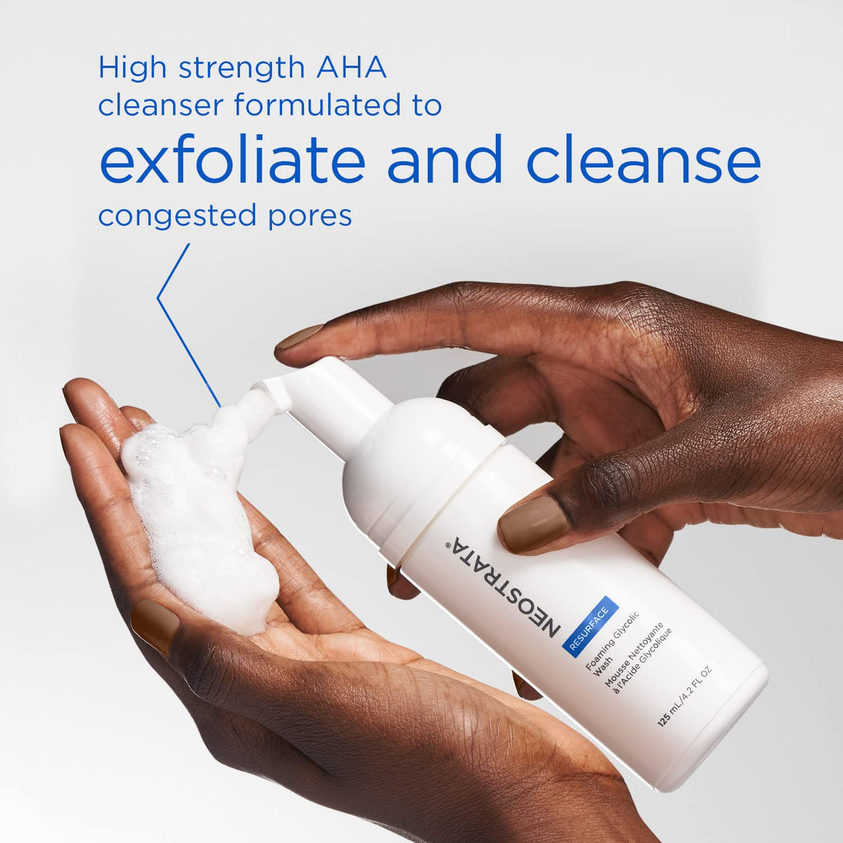 NEOSTRATA foam texture on hand highlighting gentle exfoliating lather benefit