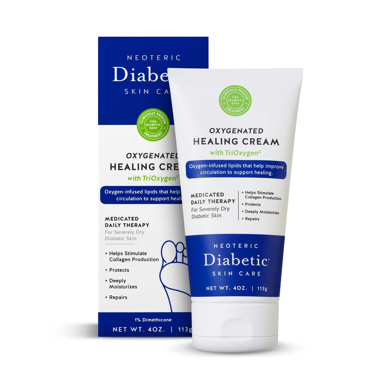 Neoteric front packaging showing 4 oz medicated healing cream and benefits