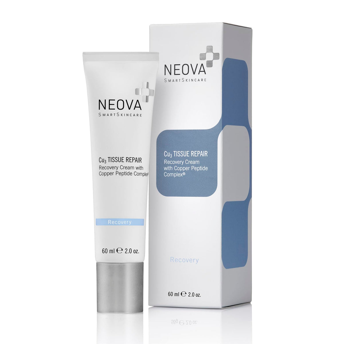 NEOVA Cu3 front packaging showing tube and box, communicates clinical recovery benefit