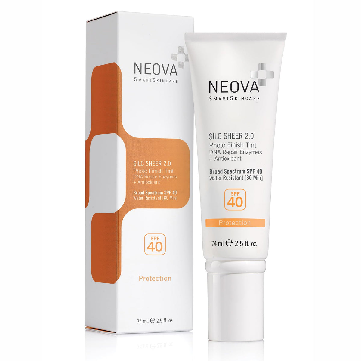 NEOVA Silc Sheer 2.0 front packaging showing SPF 40 and tint benefit