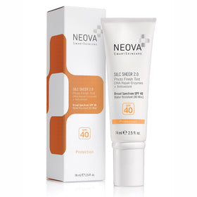 NEOVA Silc Sheer 2.0 front packaging showing SPF 40 and tint benefit