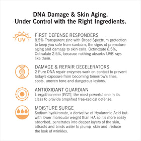 NEOVA sunscreen applied to cheek demonstrating blendable, oil-free coverage
