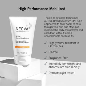 NEOVA sunscreen applied on arm demonstrating coverage and lightweight feel