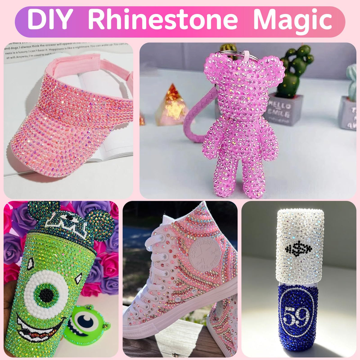 Nepfaivy decorated tumbler using rhinestones to show finished sparkle