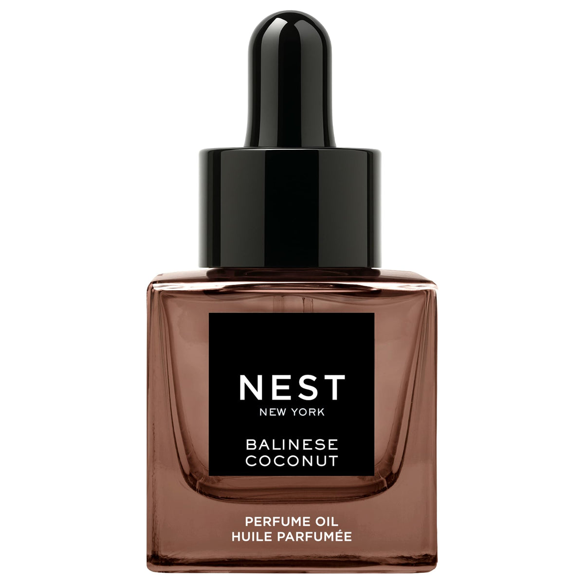 NEST New York front bottle view showing brown-tinted glass and elegant label benefit: luxe presentation