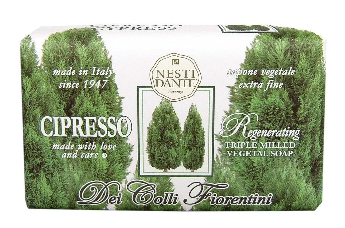 Nesti Dante cypress tree front packaging showing elegant bar and branding for refined cleansing