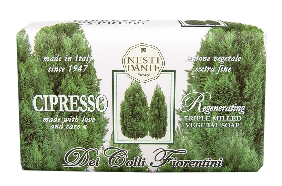 Nesti Dante cypress tree front packaging showing elegant bar and branding for refined cleansing