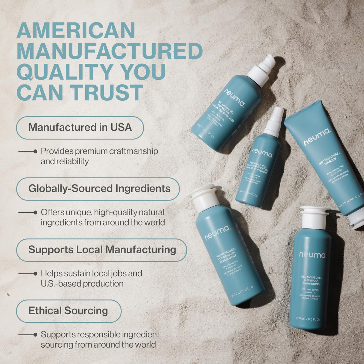 NEUMA argan oil drop on hair strand demonstrating added shine and elasticity