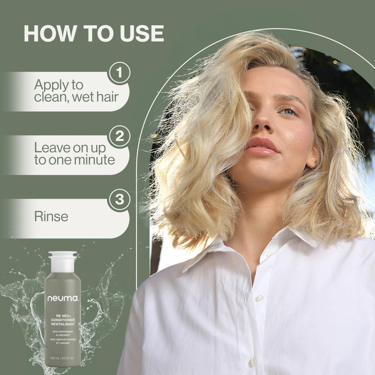 NEUMA bottle in bathroom setting showing everyday clean-beauty routine