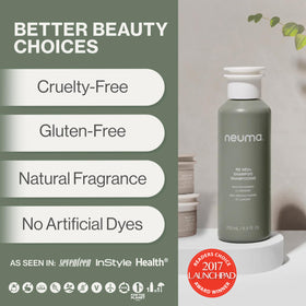 Neuma bottle label detail showing ingredients and vegan certification for transparency
