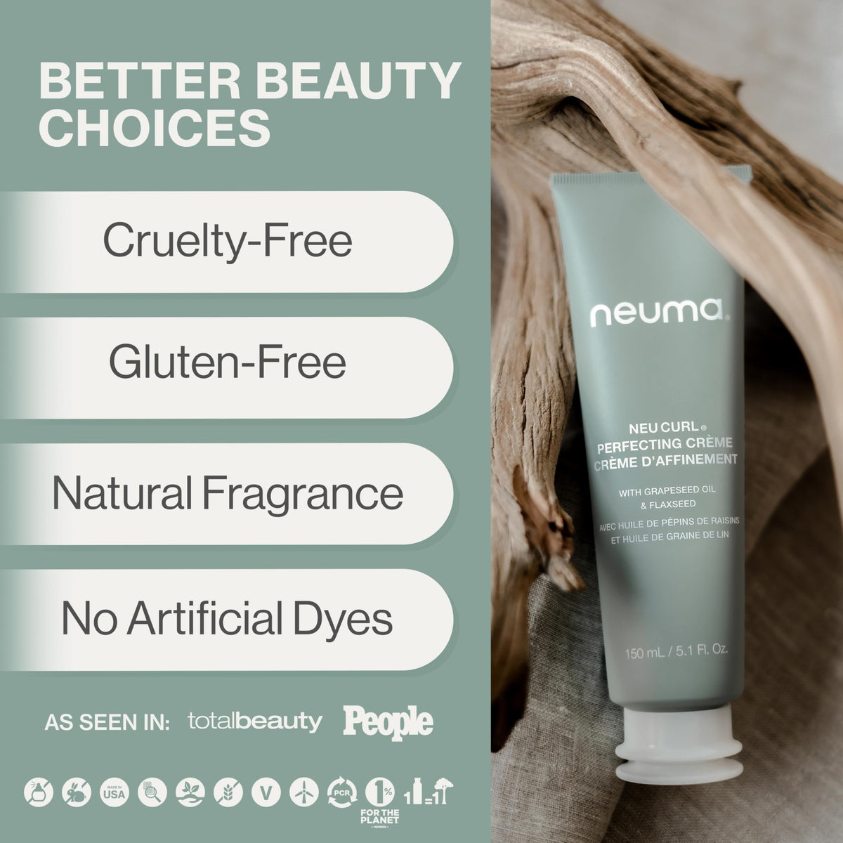 NEUMA cream on hands being applied to hair offering smooth application and frizz control
