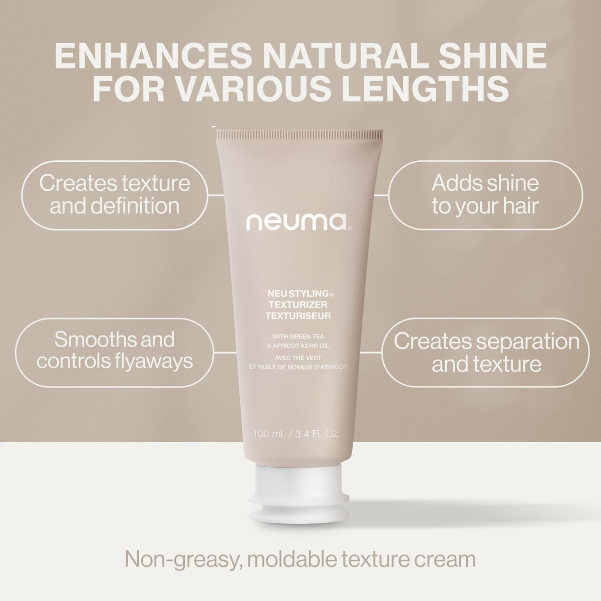 NEUMA ingredients label closeup highlighting green tea and apricot kern benefits