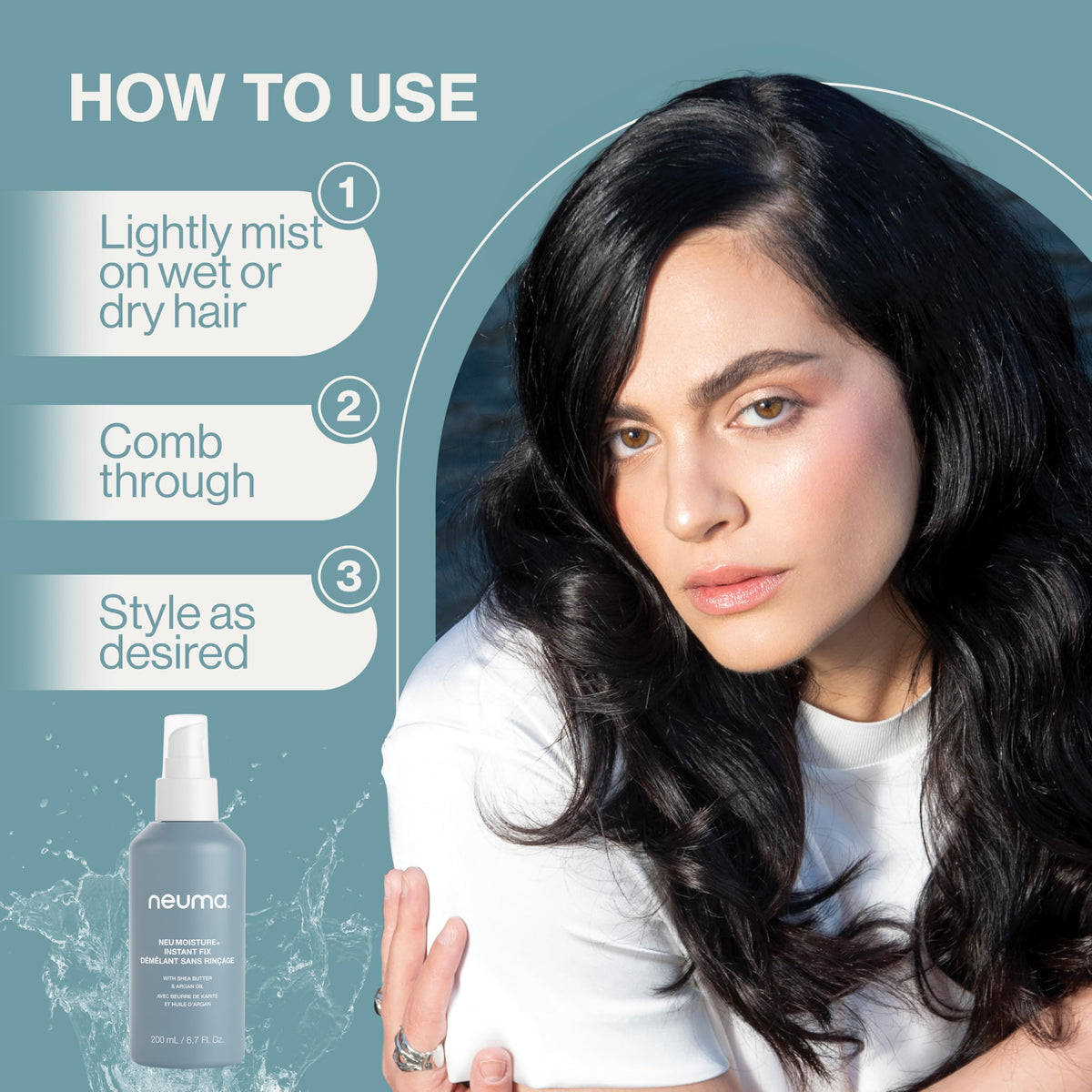 Neuma styling before and after showing smoother, shinier hair after product use