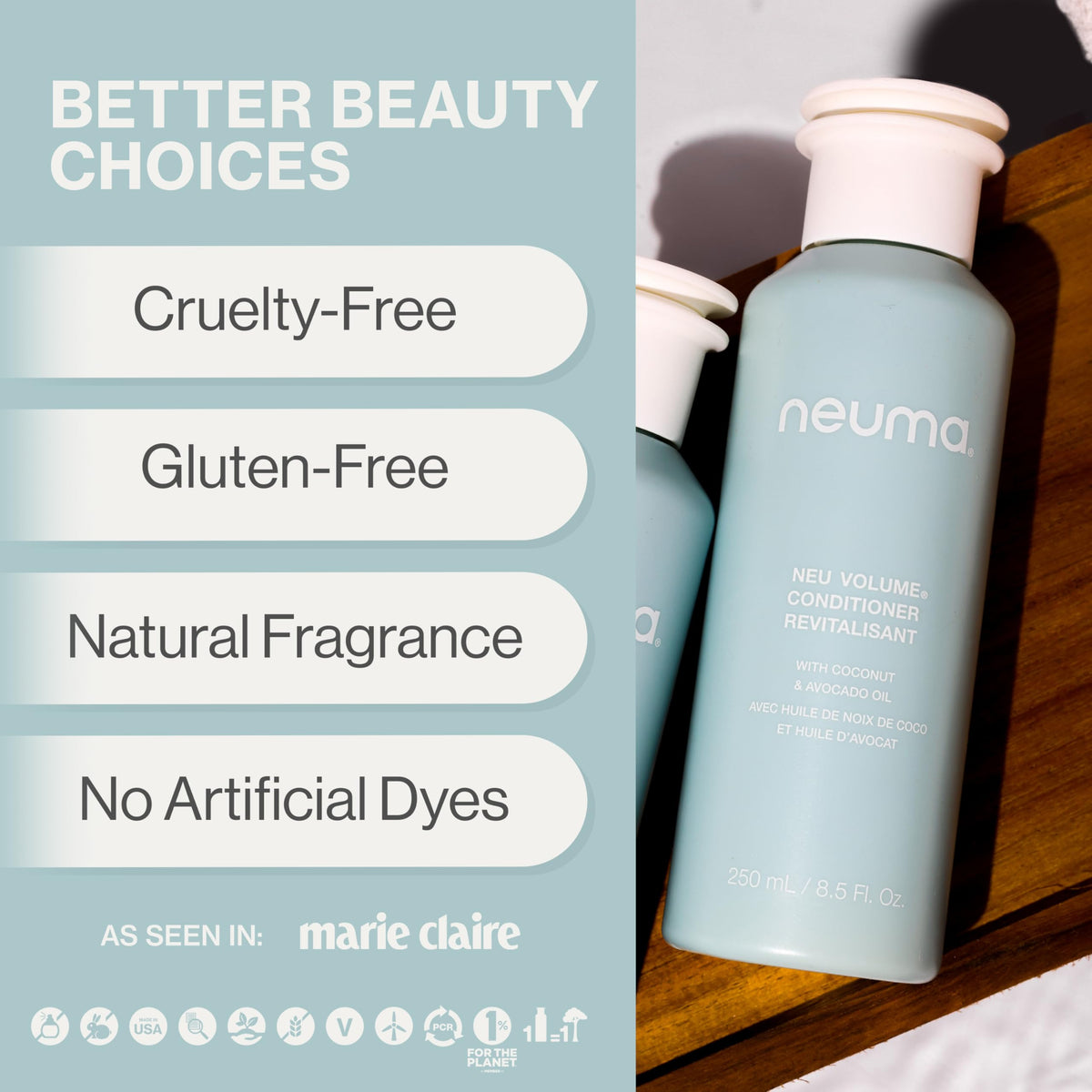 NEUMA conditioner texture on hand dispensed showing lightweight, moisturizing feel