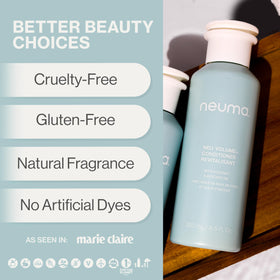 NEUMA conditioner texture on hand dispensed showing lightweight, moisturizing feel