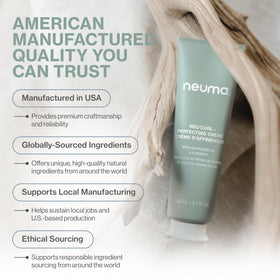 NEUMA bottle on bathroom shelf implying daily styling routine and sustainable packaging