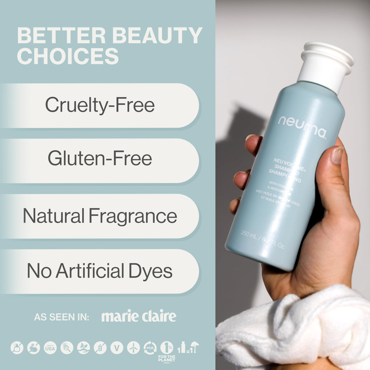 NEUMA shampoo pour showing silky texture and weightless conditioning benefit