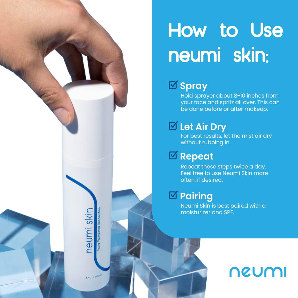NEUMI SKIN on bathroom shelf in lifestyle scene suggesting everyday routine convenience