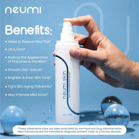 NEUMI SKIN held in hand for size comparison and convenient travel-ready benefit