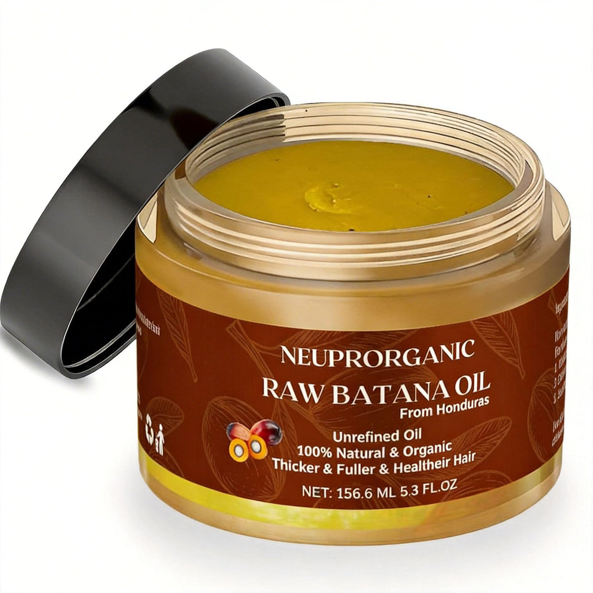 NEUPRORGANIC close-up of creamy Batana paste texture demonstrating easy melting benefit